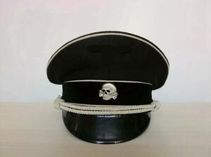 【送料無料】WW2 ナチスドイツ軍 SS 親衛隊 将校制帽 ASS 制帽 帽章・銀白色チンコード・耳釦付 ホワイト 白 パイピング
