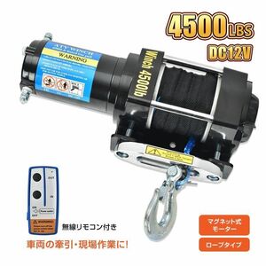 電動ウインチ ホイスト ウインチ 12v 4500LBS 電動 ロープタイプ sg078