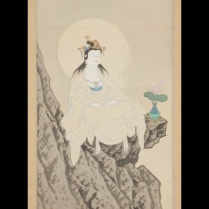 【五】永平寺六十八世 秦慧昭 賛 香堂 画 観音図 真作 絹本 彩色 掛軸 昭和十四年