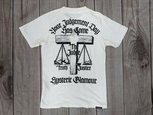 9．HYSTERIC GLAMOUR 日本製 ヒステリックグラマー THE JUDGE 天秤 プリント 半袖 Tシャツ Y2K サイズフリー　オフホワイト黒 x909