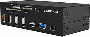 EZDIY-FAB 5.25インチベイPCフロントパネル内蔵型カードリーダー、USB 3.1 Gen2 Type-Cポート、USB 3.0コン