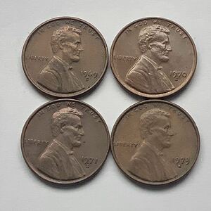 【希少品セール】アメリカ 1セント硬貨 1969年〜1971年 1973年 ミントマークS 年号違い 各1枚ずつ 4枚 まとめて