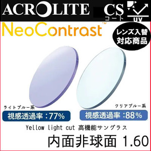 ネオコントラスト 160 度付き ハイコントラストレンズ アクロライト メガネ レンズ交換 高性能サングラスレンズ UVカット付（２枚）