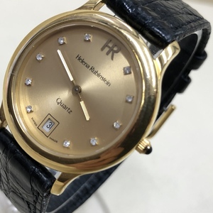 ●【本物】HELENA RUBINSTEIN ヘレナ ルビンスタイン HR1046 18K クォーツレディース/ボーイズ腕時計 ゴールド レザーベルト 電池新品/T100