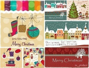 DVD2枚組 クリスマス素材集 EPS/SVG 透過PNG　商品のPOP作製へ　クリスマスを詰め込みました。　デザイン＆コラージュパーツ　