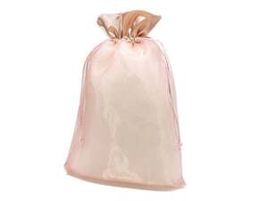 巾着袋 ラッピング 包装 巾着ポーチ 小物入れ (22cm×32cm) サテン×オーガンジー (ピンク) (10個)