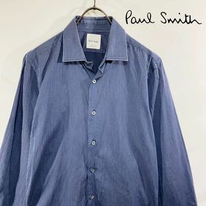 【近年タグ】 Paul Smith ポールスミス ストライプシャツ イタリア製 長袖シャツ 美品 ビジネスシャツ ブルー Mサイズ相当 made in Italy
