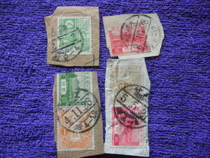 【１００円処分】消印　富士鹿切手　　　４銭　単貼り他　４種　　オンピース　櫛形印　
