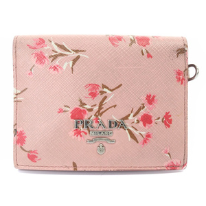 プラダ PRADA 花柄 パスケース ロゴ カード入れ ピンク /SR5 ■OH レディース