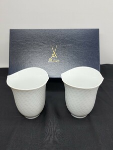 Meissen マイセン 『 波の戯れ 』 ホワイト タンブラー カップ ペアグラス 2客 未使用保管品 食器 陶器