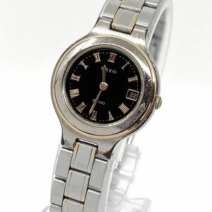 SEIKO CREO 腕時計 デイト ローマン クォーツ quartz コンビ ゴールド シルバー ブラックフェイス　黒文字盤 金銀 セイコー クレオ Y789