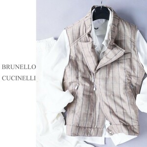 dp506●S●M●選択可●BRUNELLO CUCINELLI●ブルネロクチネリ●リネンシルク混●春夏グースダウン●ライダースジレベスト