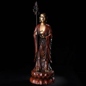 唐物 清代 西藏 チベット仏教 古銅彫 純銅浮雕塗金塗銀地蔵王菩薩 仏像 仏教古美術 供養品 置物 NW103