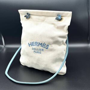 1円 美品 HERMES エルメス ミニ アリーヌ トワルアッシュ×レザー ショルダー バッグ dD0472N