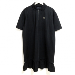 フレッドペリー FRED PERRY サイズ6(USA) M - 黒 レディース レギュラーカラー/半袖/ロング/フリル/ジップアップ 新品同様 ワンピース