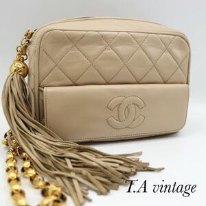 美品！CHANEL シャネル　ラムスキン　マトラッセ　チェーン　ショルダーバッグ　ベージュ