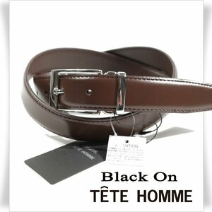 新品1円～★定価0.9万 Black On TETE HOMME テットオム 牛革レザー ビジネスベルト フリーサイズ 本革 茶 ブラウン 本物◆3244◆