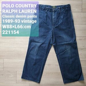 送料無料 POLO COUNTRY ポロカントリー ラルフローレン■良品 80-90s vintage ワンタック デニム スラックス W88 トラウザーズ パンツ RRL