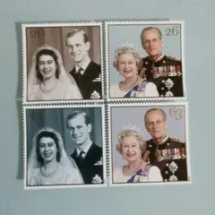 イギリス　１９９７年　エリザベス2世 結婚50年　４種完　未使用