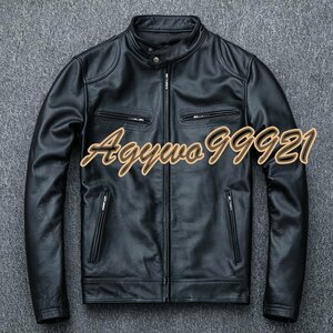 レザージャケット 上品　本革 牛革　ライダースジャケット メンズファッション バイクジャケット 　革ジャン S～4XL　黒