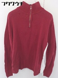◇ X-girl エックスガール 刺繍 ハーフジップ コットン ニット 長袖 セーター サイズ ONE レッド ホワイト レディース