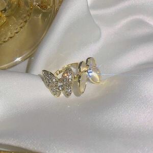 高品質　キラキラ　蝶々　指輪　フリー　ダイヤモンド　レディース　リング