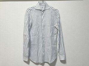 BORRIELLO ボリエッロ カッタウェイコットンリネンストライプドレスシャツ 14-1/2 37 美品 イタリア製