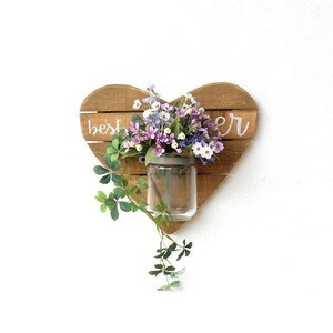 フラワーベース 花瓶 花びん 壁掛け ガラス 木製 かわいい 壁掛け インテリア ウッドとガラスの壁掛ベース ハート