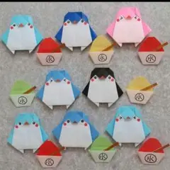 ペンギンとかき氷８個ずつ★ハンドメイド　折り紙　クラフト趣味　保育壁面壁飾りデイ