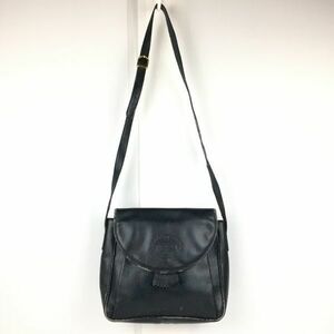 90sVintage★BURBERRYS/バーバリー★レザー ショルダーバッグ　ダークネイビー/紺　内側チェック柄　訳特価 LEATHER BAG 　管NO.XB5-74