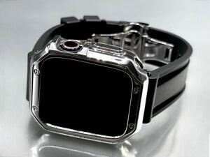 ブラック シルバー アップルウォッチバンド ラバーベルト Apple Watch カバー　ケース メンズ レディース 38mm40mm41mm42mm44mm45mm