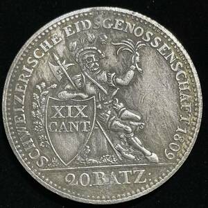 硬貨 古銭 スイス 硬貨 古銭 アールガウ州 1809年 月桂樹 盾 兵士 州章 20バッツェン コイン 銀貨 