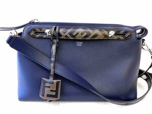 フェンディ ショルダーバッグ ■ 8BL146 バイザウェイ レザー ネイビー系 ズッカ柄 FENDI レディース□ 6C イ1000