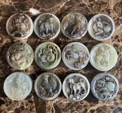 玉石彫刻12干支セット　珍しい　古美術品