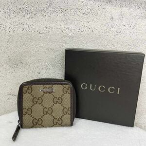 【贅沢品の極み】GUCCI グッチ　コインケース　GG　キャンバス　 レザー　本革　総柄　ブラウン　小銭入れ シルバー