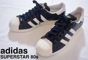 【送料無料】新品 試着のみ adidas superstar 80s アディダス スーパースター 黒×白 スニーカー 金ベロ 本革 即完売モデル 25.5cm