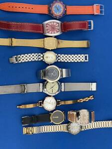 Swatch,Fossil,Guessなどクォーツメンズレディース腕時計10点まとめジャンク品管理番号6-A97