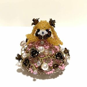 薔薇姫　ピンク×ブラウン　垂れ耳うさぎちゃん　ビーズドール　ビーズ細工　handmade beaded doll ハンドメイド　rabbit dress bead