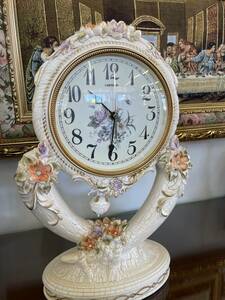 ロココ 振り子時計 置き時計 プリンセス 時計 ヨーロピアン 輸入 ローズ　クロック　姫　ピンク　かわいい　アンティーク　輸入雑貨