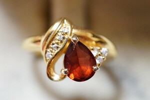 1631 海外製 ガーネット ゴールドカラー リング 指輪 ヴィンテージ アクセサリー SILVER 925刻印 アンティーク 色石 宝石 カラーストーン