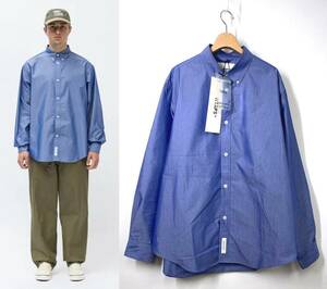 【23AW 美品】WTAPS ダブルタップス BD 01 LS CTPL BROADCLOTH COOLMAX クールマックス ボタンダウンシャツ 3 ブルー 青 長袖シャツ