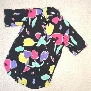 良品 Paul Smith フラワープリント ハイビスカス 花柄 半袖シャツ メンズL ポールスミス ビッグフラワー 水墨画 アロハシャツ 半袖シャツ