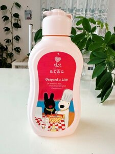 サラヤ arau. アラウ限定品 リサとガスパール 台所用せっけん 食器洗剤ボトル 空ボトル詰替容器 400ml用（洗剤は入っておりません）ピンク