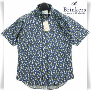 新品1円～★定価1万 Brinkers ブリンカーズ コットン綿100% 半袖シャツ M ネイビー サッカー生地 正規店本物 ◆3056◆