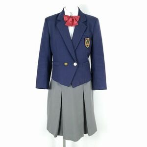 1円 ブレザー スカート リボン 上下4点セット 冬物 女子 学生服 東京立川第七中学 紺 制服 中古 ランクC NA2335