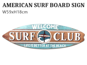 ★海を感じる大人のサーファーズルームを演出！サーフボード 壁掛け ( サーフクラブ ) サインボード 木製看板 ヤシ 海 ビーチ ハワイ　