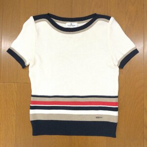 美品 Courreges クレージュ オープンネック コットンニット セーター 38(M) オフホワイト 日本製 半袖 春夏 国内正規品 レディース 女性用