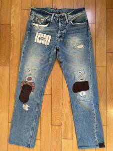 良品 ポロラルフローレン ダメージ リペア 加工 レザー パッチワーク デニム パンツ ジーンズModel.BOBBY JEAN 30×30