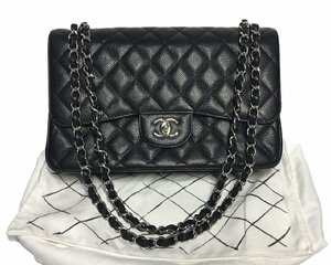 1円～CHANEL/シャネル マトラッセ W黒/A58600 キャビアスキン/チェーンショルダー極美-D2210