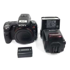 1円 SONY α55 SLT-A55V デジタル一眼レフカメラ ボディ HVL-F42AM ストロボ 付属